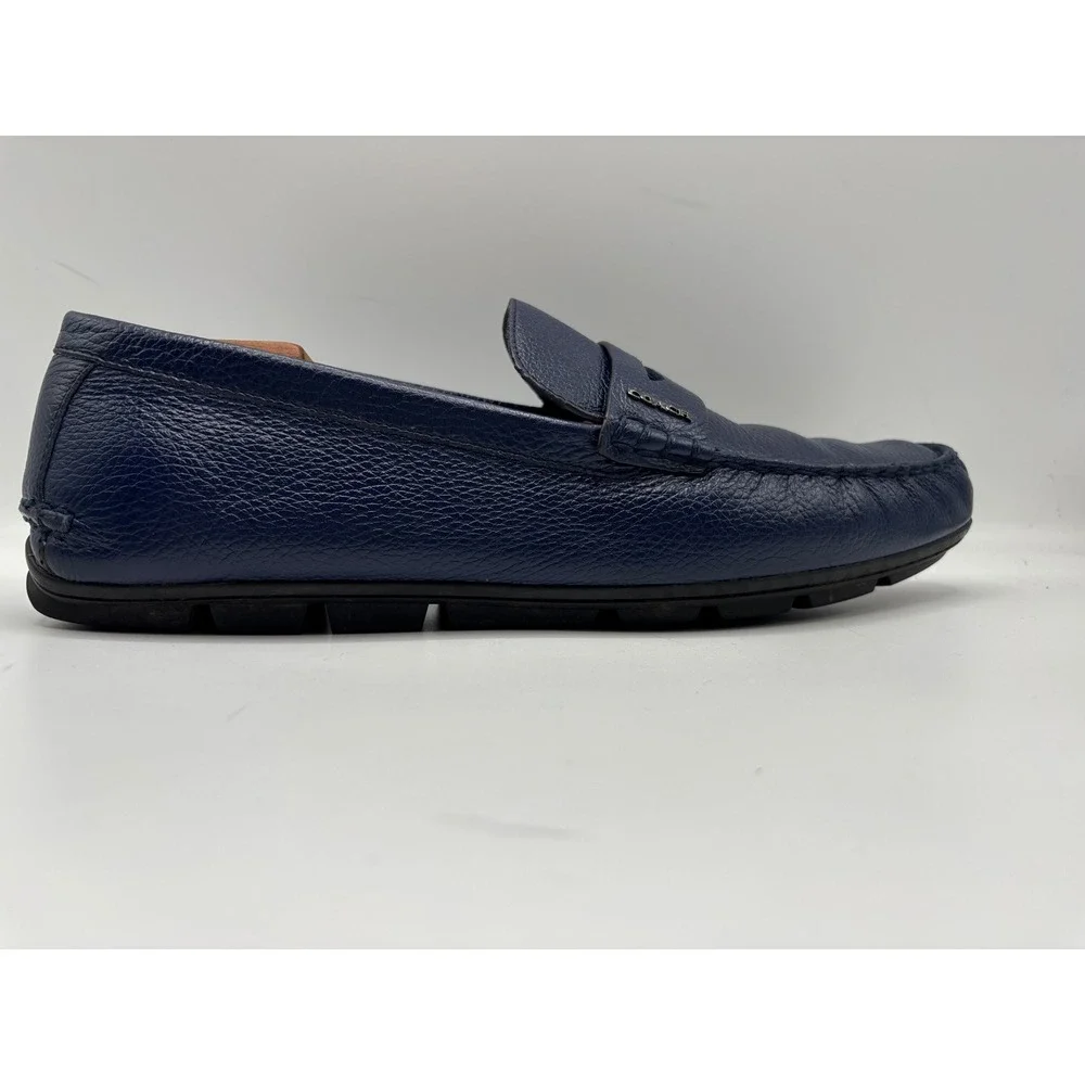 Coach C3098 Men's Navy Blue Pebbled Leather Penny Loafers Driving Shoes Size 12D